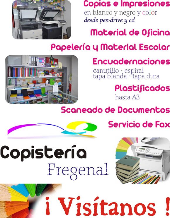 www.copisteriafregenal.com, www.copisteriafregenal.es, copisteria fregenal, fotocopias en fregenal de la sierra, higuera la real, cumbres mayores, segura de leon, fotocopias en color, impresion documentos, material de oficia, material escolar, scanear documentos, encuadernaciones, plastificados en fregenal de la sierra, arquined, Casimiro rodriguez, 924701166 , 653201387